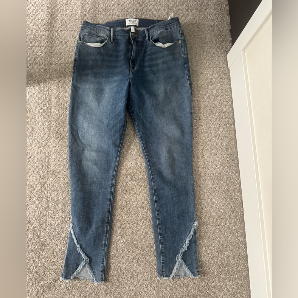 Frame Denim-Le Skinny Jeans Cristallo Fringe Tulip Hem Jeans